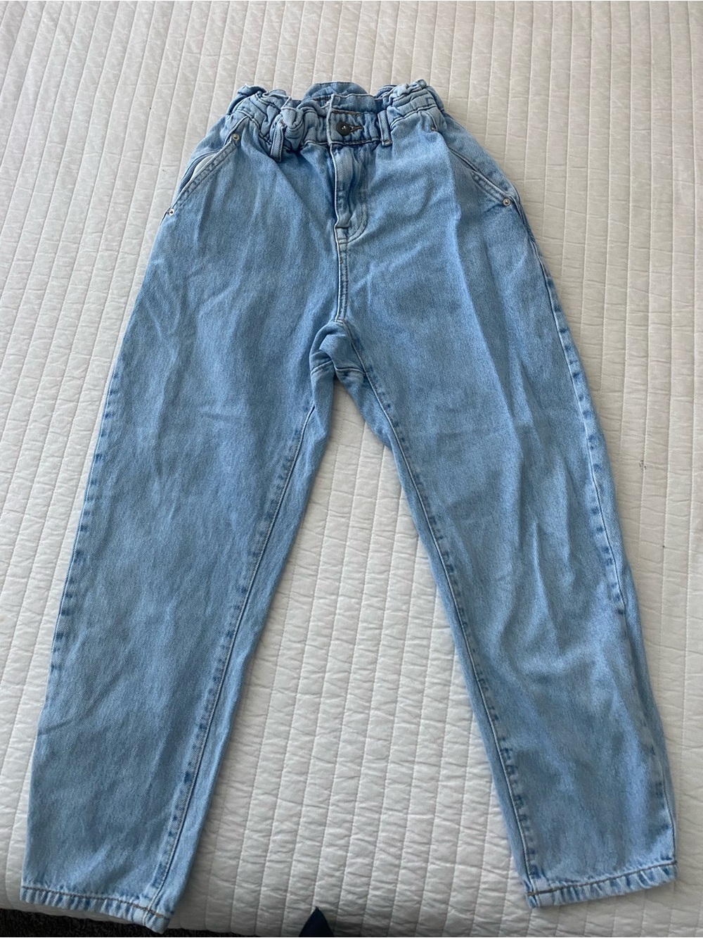 Zara Light Blue Ruffled Paperbag Denim Shorts